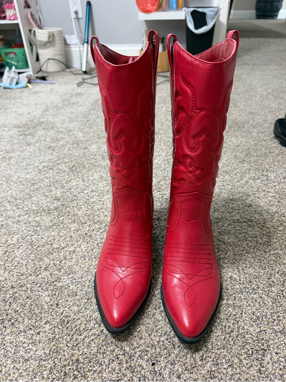 Soda Red Western-Style Mid-Calf Heeled Boots - Picture 2 of 5